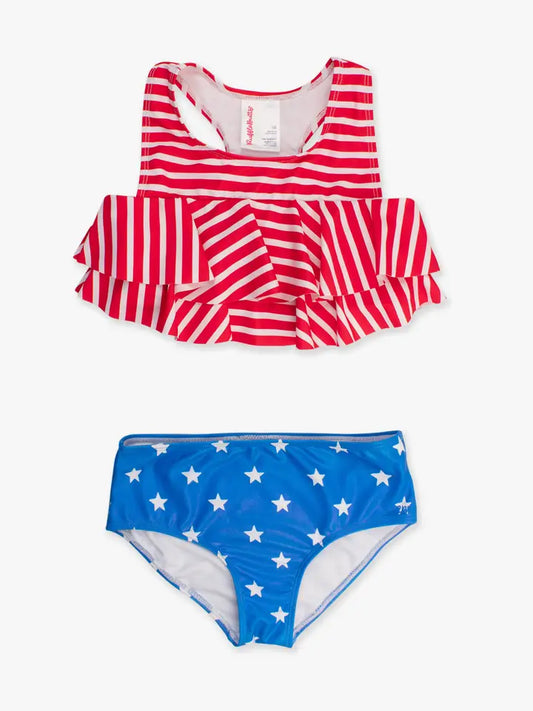 TWEEN GIRLS SHIMMER STARS & STRIPES FLOUNCE BIKINI