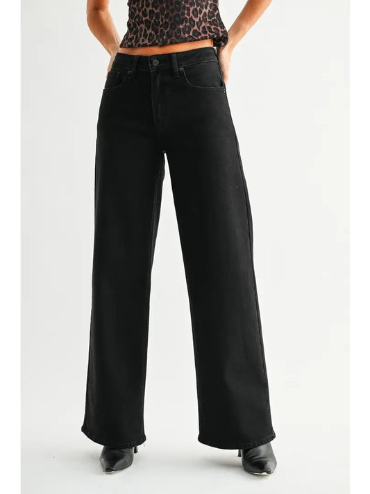 HIGH RISE WIDE LEG JEAN - BLACK