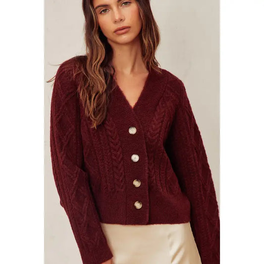 FUZZY CABLE KIT CARDIGAN - ROSEWOOD
