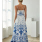 BORDER PRINT MAXI DRESS - WHITE/BLUE