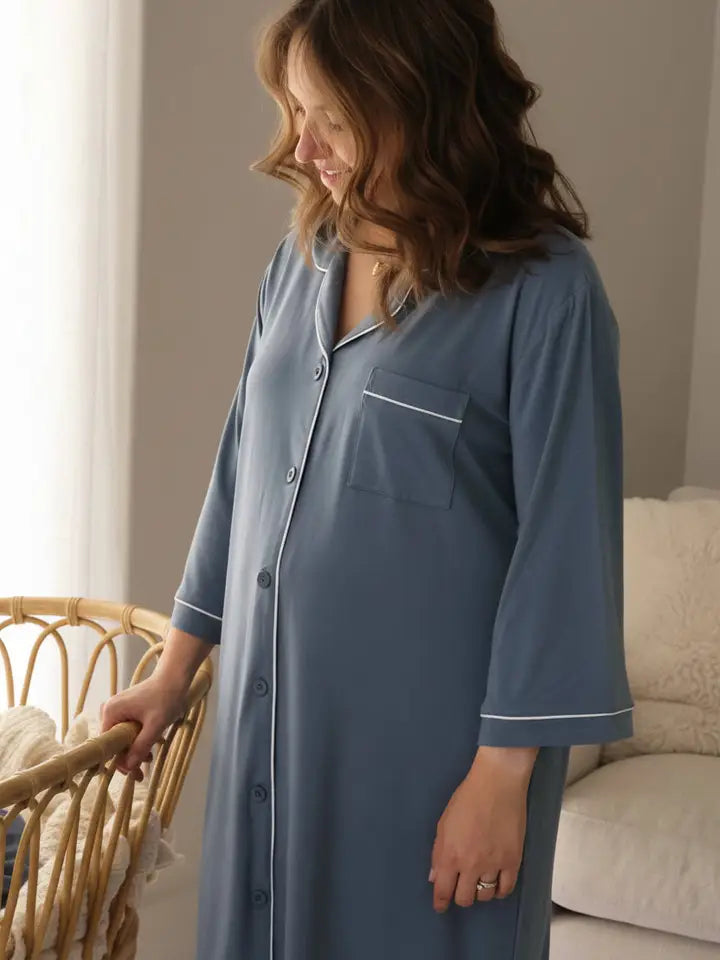 LABOR & DELIVERY NIGHTGOWN - DUSTY BLUE