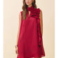 SLEEVELESS MOCK NECK LAYERED RUFFLE ACCENTS DRESS - RED