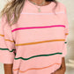 PINK COLOR BLOCK STRIPED HALF SLEEVE DROP SHOULDER
