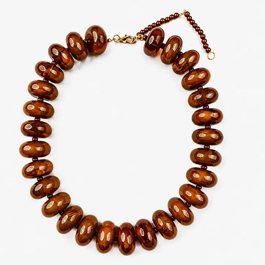 POLISHED BEAD STATEMENT NECKLACE - BROWN