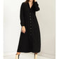 ON REPEAT BUTTON UP CINCHED MIDI DRESS - BLACK
