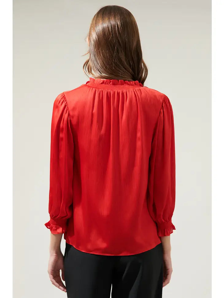 RODEO SPLIT NECK BLOUSE - RED