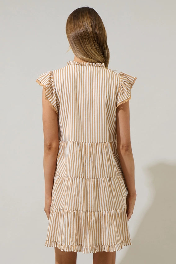 DREAM STATE STRIPED MINI DRESS - TAUPE MULTI