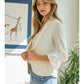 3/4 RUFFLE SLEEVE SOLID BLAZER - OFF WHITE