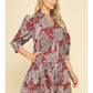 PRINT TIERED MINI DRESS - BURGUNDY