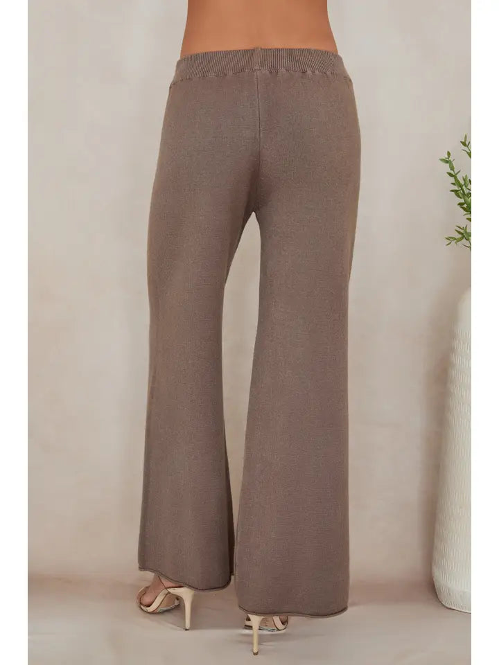CROP KNIT FLARE COZY PANT - DARK MOCHA