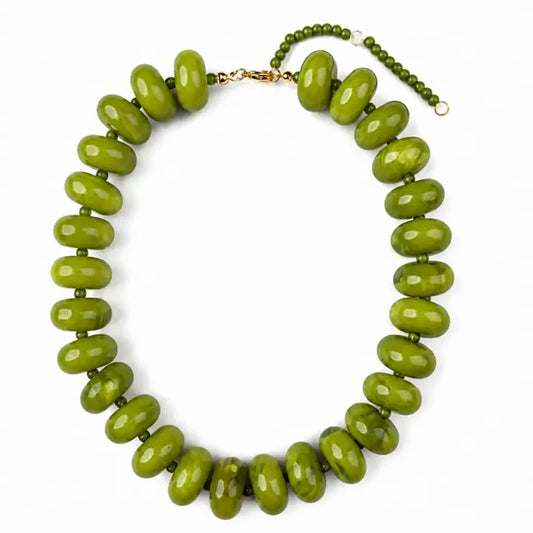 POLISHED BEAD STATEMENT NECKLACE - APPLE GREEN