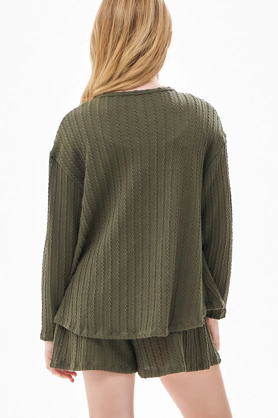 EMBOSSED KNIT TOP AND SKORT SET - OLIVE