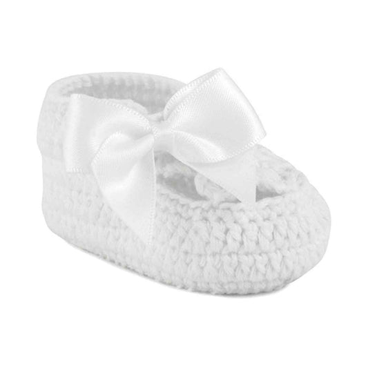 ELLA NEWBORN WHITE CROCHET BOOTIES WITH BOWS