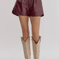 METALLIC HIGH WAIST SHORTS - WINE