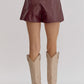 METALLIC HIGH WAIST SHORTS - WINE