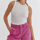 HIGH WAIST DENIM SHORTS - FUCHSIA