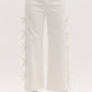 CROPPED MID-RISE DENIM JEANS W/BOWS - WHITE