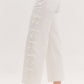 CROPPED MID-RISE DENIM JEANS W/BOWS - WHITE