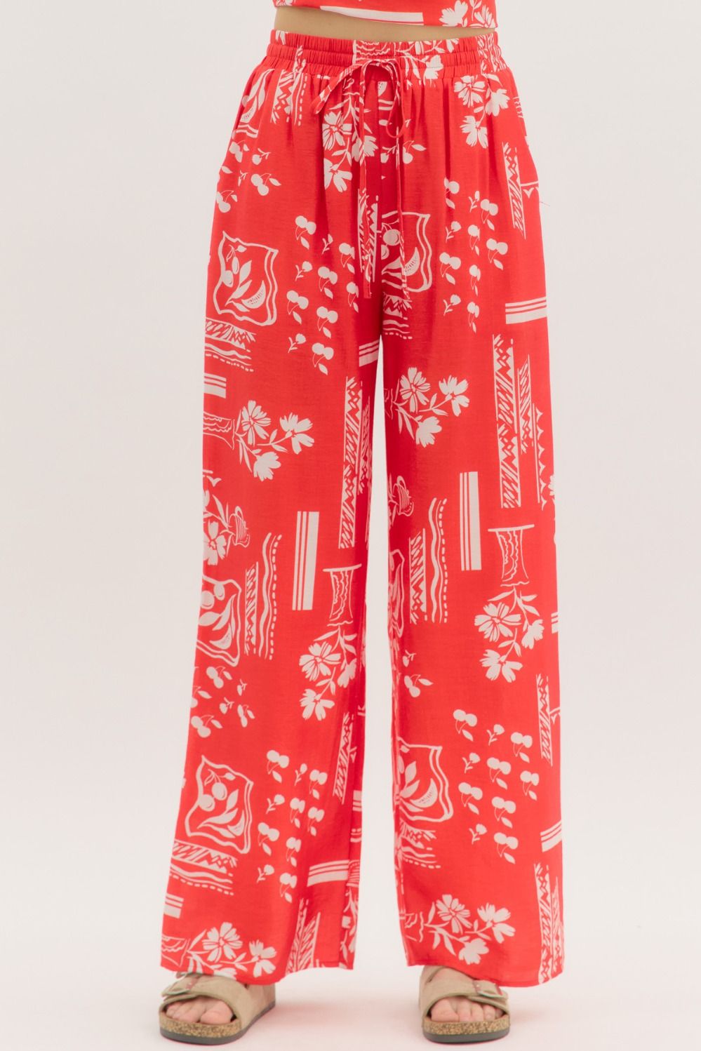 WIDE LEG PULL ON PANTS - RED