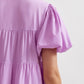 BUTTON UP TIERED MINI DRESS - LAVENDER