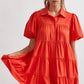 BUTTON UP TIERED MINI DRESS - RED