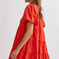 BUTTON UP TIERED MINI DRESS - RED