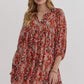 FLORAL PRINT MINI DRESS - RUST