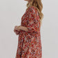 FLORAL PRINT MINI DRESS - RUST