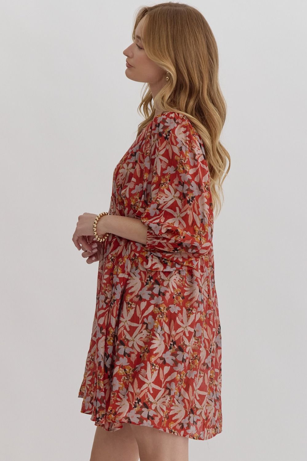 FLORAL PRINT MINI DRESS - RUST
