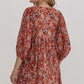 FLORAL PRINT MINI DRESS - RUST
