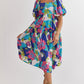 FLORAL PRINT SQUARE NECK MIDI DRESS - ROYAL COMBO