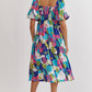 FLORAL PRINT SQUARE NECK MIDI DRESS - ROYAL COMBO