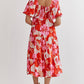 FLORAL PRINT SQUARE NECK MIDI DRESS - RED COMBO