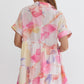 SHORT SLEEVE COLLARED MINI DRESS - WATERCOLOR PINK