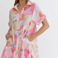 SHORT SLEEVE COLLARED MINI DRESS - WATERCOLOR PINK