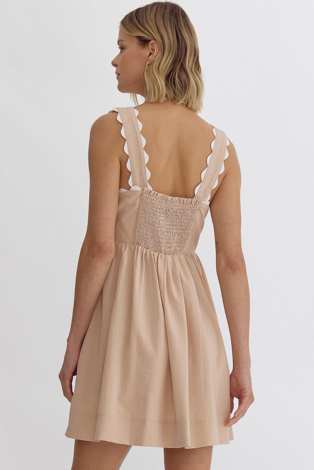 SQUARE NECK MINI DRESS - NATURAL