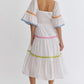 SQUARE NECK HALF SLEEVE MIDI DRESS - OFF WHITE