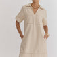 DENIM COLLARED MINI DRESS - SAND