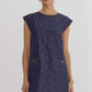 DENIM ROUND NECK MINI DRESS - DARK DENIM