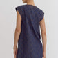 DENIM ROUND NECK MINI DRESS - DARK DENIM