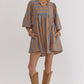 3/4 SLEEVE MINI DRESS - MOCHA
