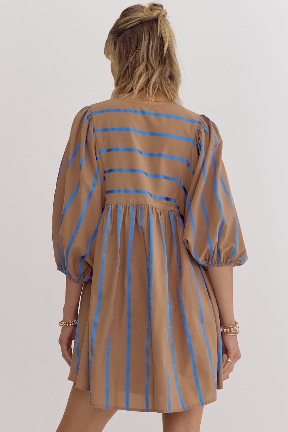 3/4 SLEEVE MINI DRESS - MOCHA