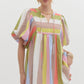 MULTICOLOR BUBBLE SLEEVE BABYDOLL DRESS - LIME MOCHA