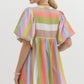 MULTICOLOR BUBBLE SLEEVE BABYDOLL DRESS - LIME MOCHA