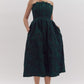 STRAPLESS EMBROIDERED MIDI DRESS - HUNTER GREEN