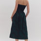 STRAPLESS EMBROIDERED MIDI DRESS - HUNTER GREEN