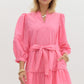 3/4 SLEEVE MINI DRESS - PINK