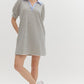 STRIPE V NECK COLLARED MINI DRESS - OFF WHITE