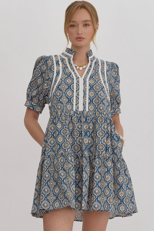 V NECK MNI DRESS - DENIM