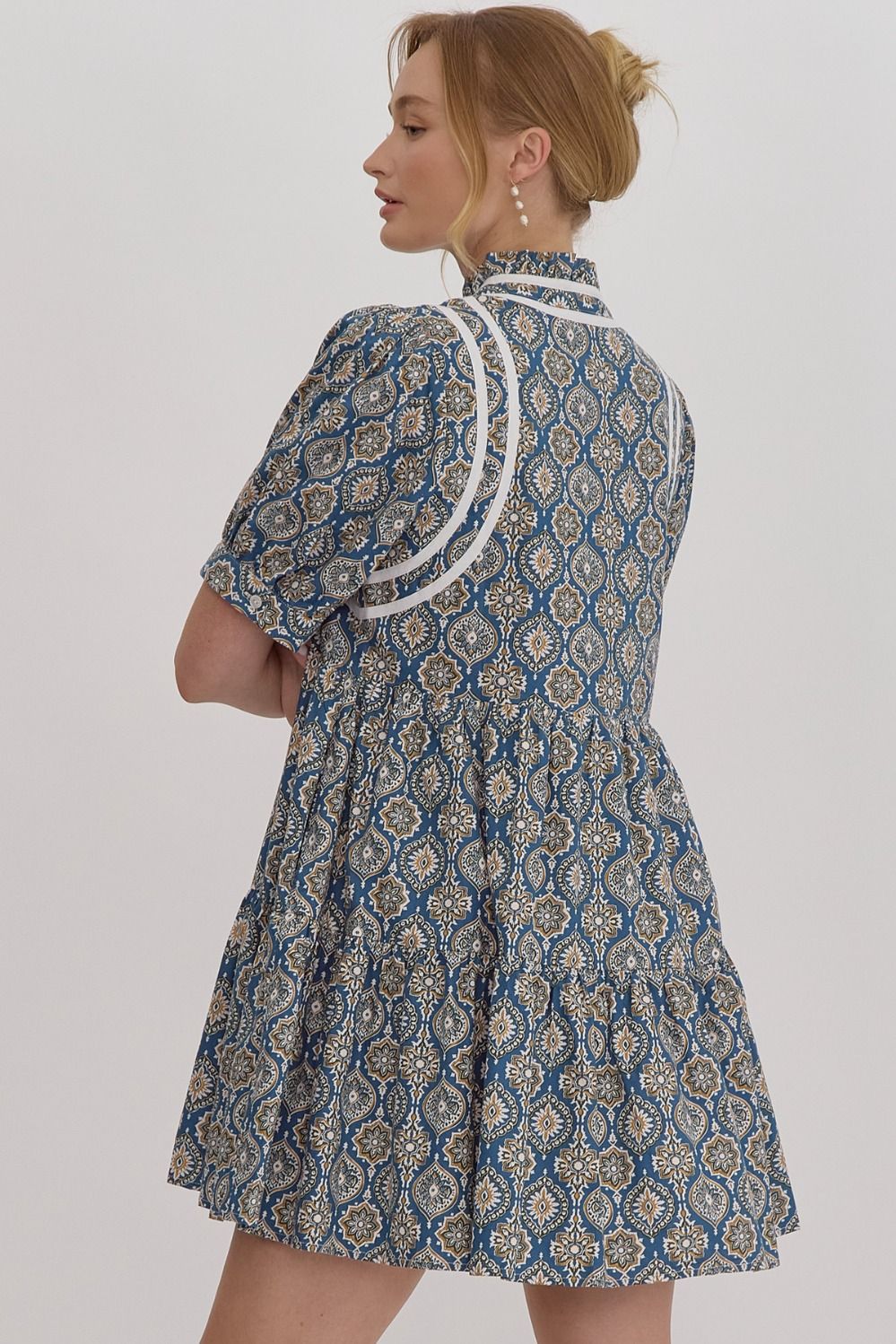 V NECK MNI DRESS - DENIM